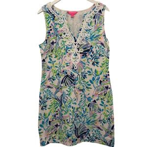 Lilly Pulitzer Dress Womens Large Blue Green Floral Starfish Soutache Excellent